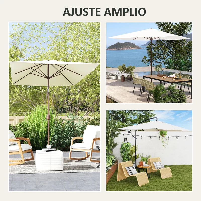 Outsunny Toldo de Recambio de Sombrilla de 3x2 m Toldo de Repuesto para Sombrilla de Patio con Ventilación Superior Protección UV 50+ Cubierta de Repuesto para Parasol para Exteriores Beige