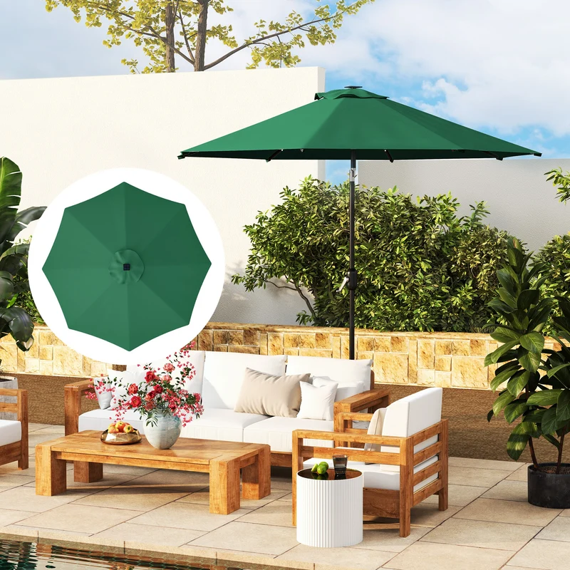Outsunny Toldo de Recambio de Sombrilla de 3 m Toldo de Repuesto para Sombrilla de Patio con Ventilación Superior Protección UV 50+ Cubierta de Repuesto para Parasol de Poliéster para Exteriores Verde