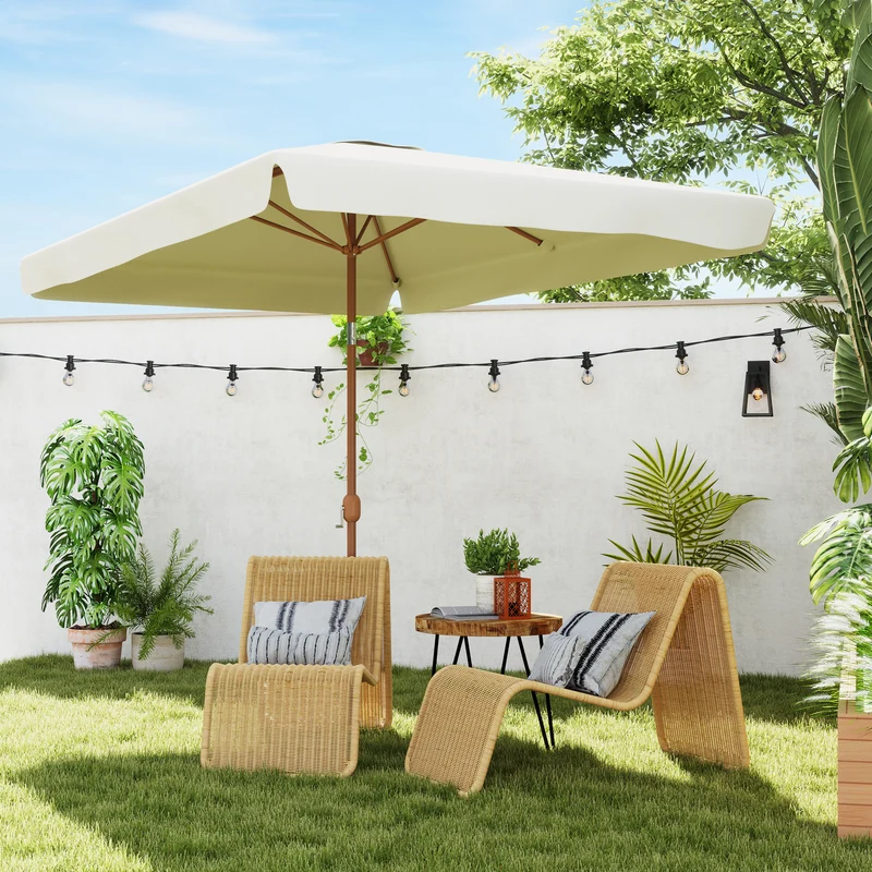 Outsunny Sombrilla de Terraza Exterior 300x200 cm Parasol de Terraza Exterior con Ángulo Ajustable Mástil de Aluminio Manivela y Protección UV 50+ Sombrilla para Jardín Patio Beige