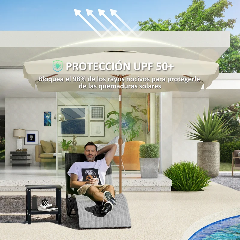 Outsunny Sombrilla de Terraza Exterior 300x200 cm Parasol de Terraza Exterior con Ángulo Ajustable Mástil de Aluminio Manivela y Protección UV 50+ Sombrilla para Jardín Patio Beige