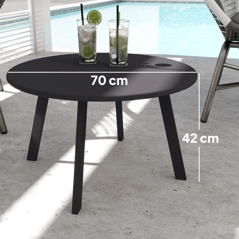 Outsunny Mesa de Centro de Jardín Redonda de Metal Mesa Auxiliar con Bordes Redondeados Patas Antideslizantes Mesa de Café para Patio Balcón Salón Negro