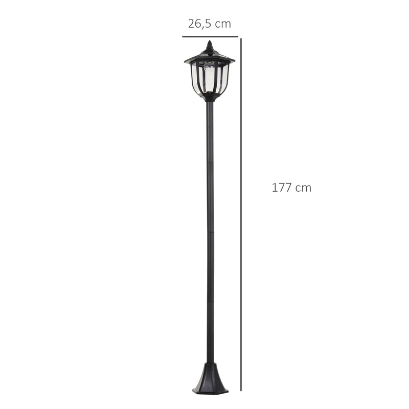Outsunny Conjunto de 2 Farolas Solares Luces de Solar para Jardín con Panel Solar Encendido Automático Protección al Ambiente y 6 Luces LED para Terraza Patio Ø26,5x177 cm Negro