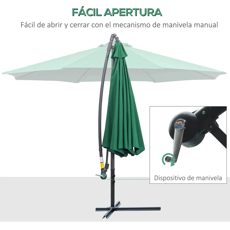 Outsunny Conjunto de Sombrilla Incluye 1 Sombrilla de Jardín Ø300x250 cm y 1 Base de Sombrilla Rellenable de Agua 80 kg Arena 90 kg o Mixto 100 kg Verde Oscuro y Negro