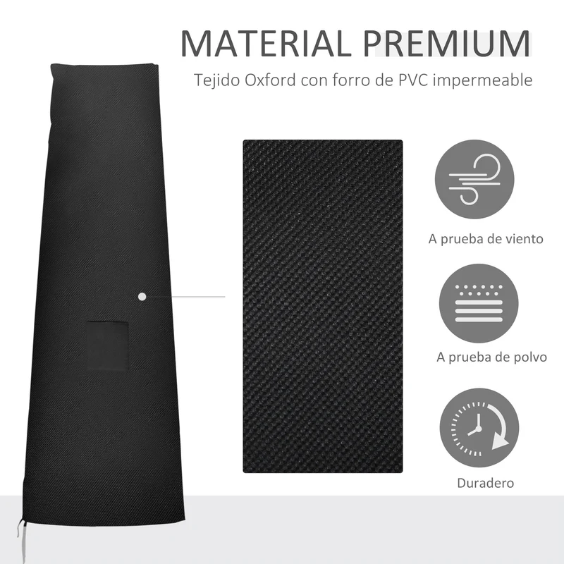 Outsunny Funda para Sombrilla de Jardín Funda Protectora para Parasol Impermeable de Tela Oxford 300D con Cremallera y Varilla de Soporte Plegable 240x48/70 cm Negro