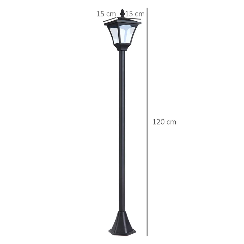 Outsunny Conjunto de 2 Farolas Solares Luces de Solar para Jardín con Paneles Solares Luces LED Inteligentes y Protección al Ambiente para Terraza Patio 15x15x120 cm Negro