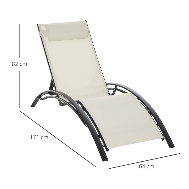 Outsunny Juego de 2 Tumbonas de Jardín Relax con Marco de Aluminio Tumbonas Reclinables con Respaldo Ajustable en 5 Posiciones y Reposacabezas para Terraza Balcón 171x64x82 cm Beige