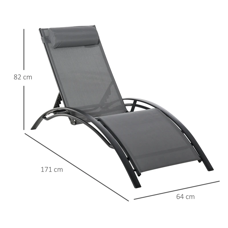 Outsunny Juego de 2 Tumbonas de Jardín Relax con Marco de Aluminio Tumbonas Reclinables con Respaldo Ajustable en 5 Posiciones y Reposacabezas para Terraza Balcón 171x64x82 cm Gris