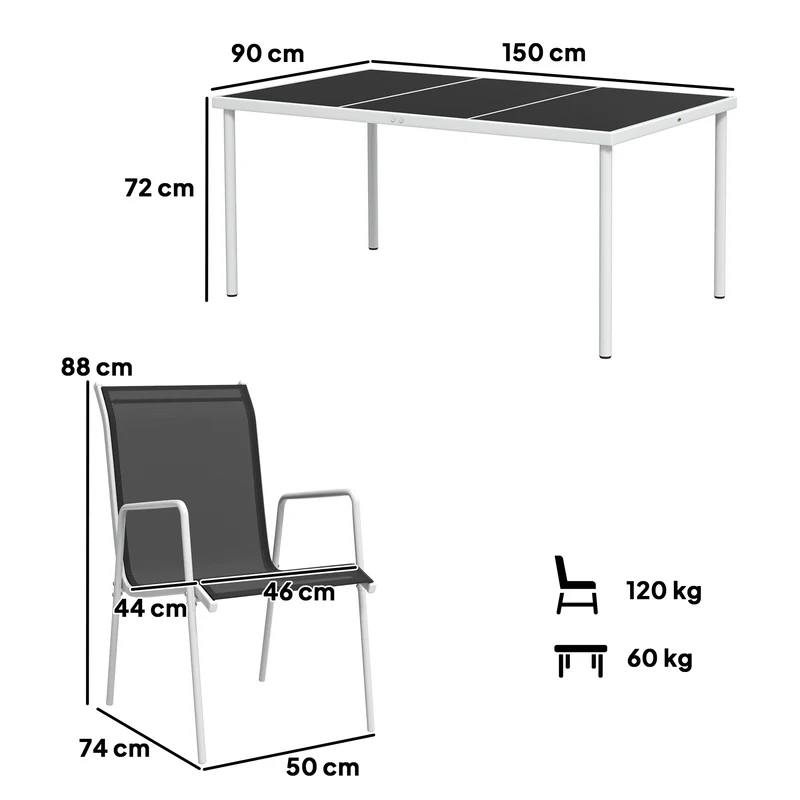 Outsunny Conjunto de Comedor de Exterior Juego de Comedor de Jardín de 7 Piezas con 1 Mesa 6 Sillas Apilables y Marco de Acero para Terraza Patio Negro