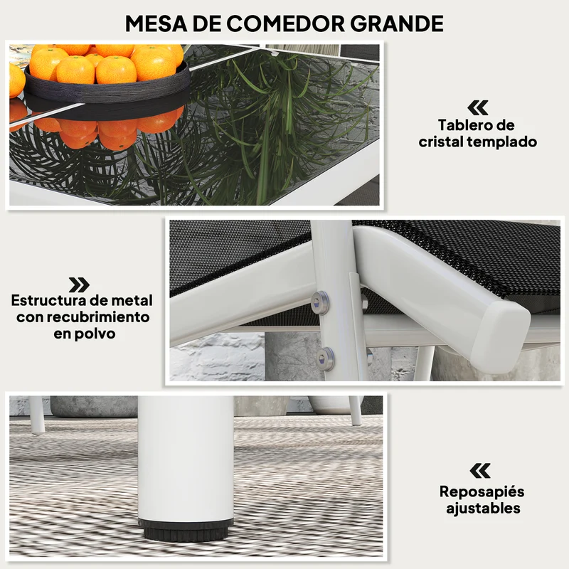 Outsunny Conjunto de Comedor de Exterior Juego de Comedor de Jardín de 7 Piezas con 1 Mesa 6 Sillas Apilables y Marco de Acero para Terraza Patio Negro