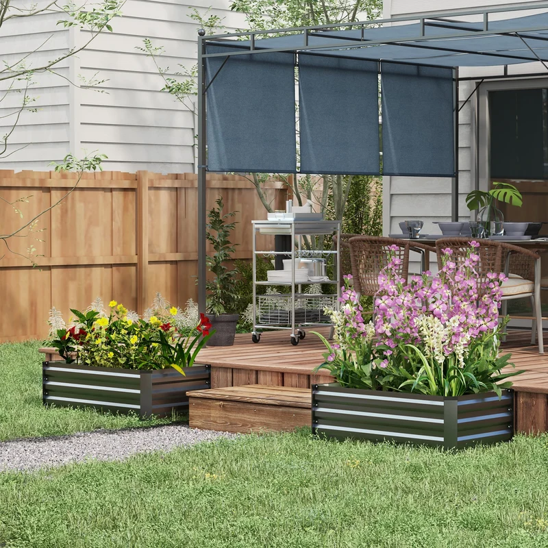 Outsunny Juego de 2 Jardineras de Exterior de Acero Huerto Urbano Rectangular para Cultivos Plantas Flores para Patio Jardín 100x60x30 cm Gris Oscuro