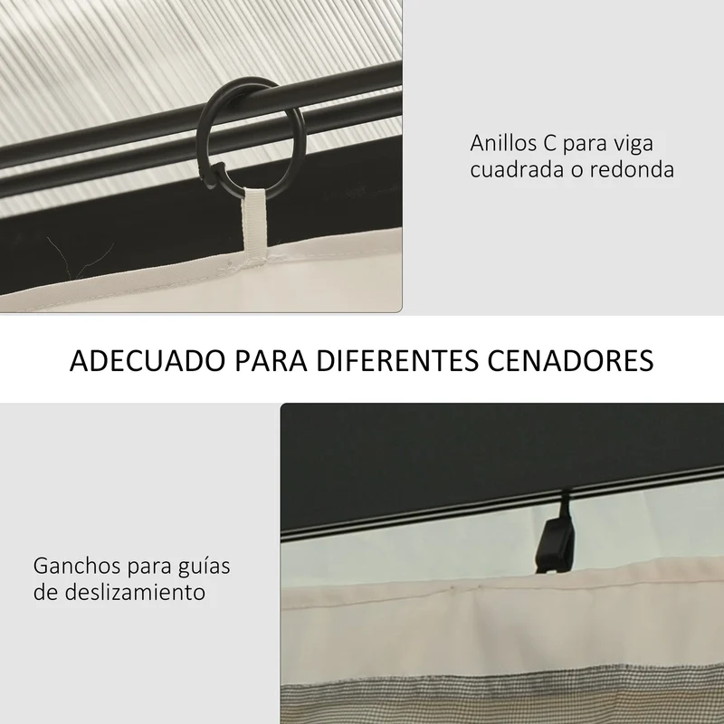 Outsunny 4 Paredes Laterales para Cenador 3,5x2 m Laterales para Gazebo Universal con Ganchos y Anillos en C para Pérgola Carpa Beige