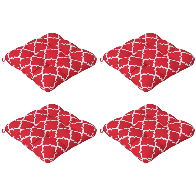 Outsunny Conjunto de Cojines para Sillas de Comedor 48x48x7 cm Juego de 4 Piezas Cojines para Sillas de Jardín Impermeable y Anti-UV con 2 Cordones de Fijación Rojo