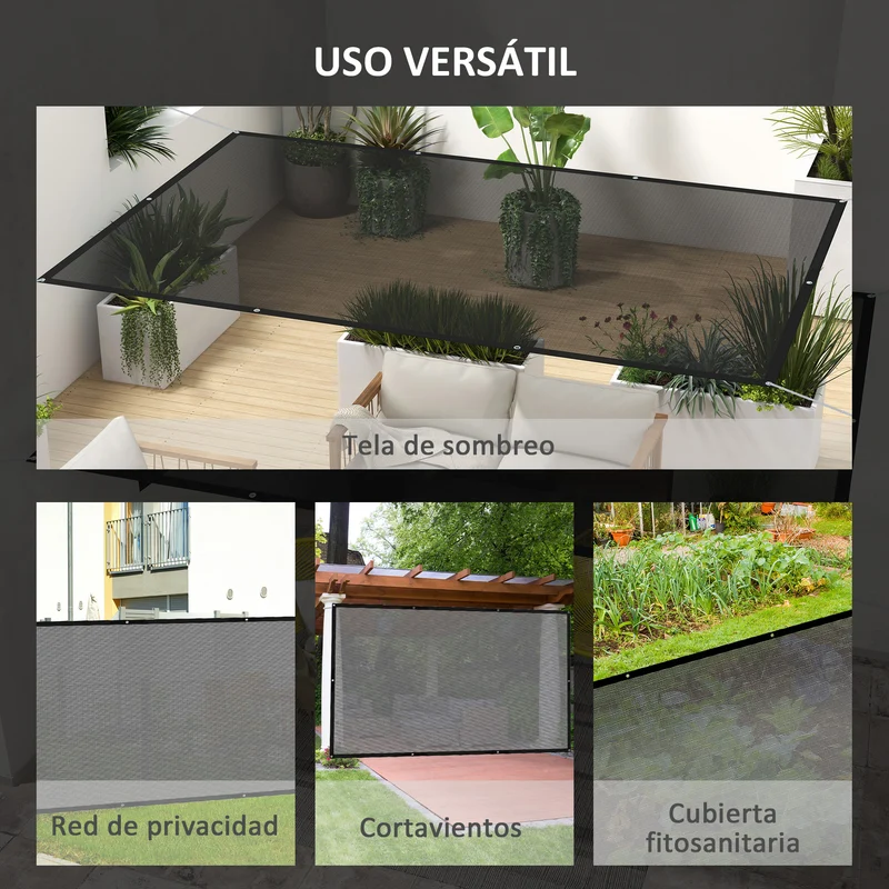 Outsunny Toldo Vela de Sombra Rectangular 3x2 m Toldo de Jardín Protección Solar 65% Transpirable y Anticongelante para Patio Terraza Balcón Negro