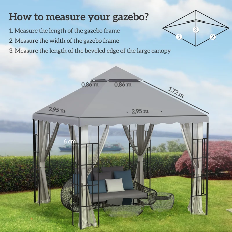 Outsunny Techo de Repuesto para Cenador 3x3 m Cubierta de Repuesto con Techo Doble y 10 Orificios de Drenaje Tela Poliéster para Carpa Pabellón Gazebo Gris Claro