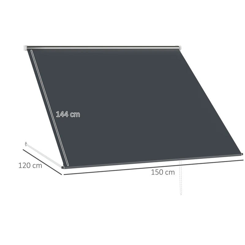 Outsunny Toldo para Ventana Manual 150x120 cm Toldo Retráctil de Exterior con Marco de Aluminio Ángulo de Inclinación Ajustable Anti-UV e Impermeable Gris Oscuro