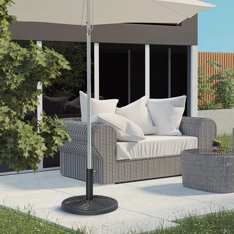 Outsunny Base de Sombrilla Redonda Soporte para Parasol con Relleno de Cemento Peso 9,5 kg para Poste de Parasol de Ø38/48 mm Negro