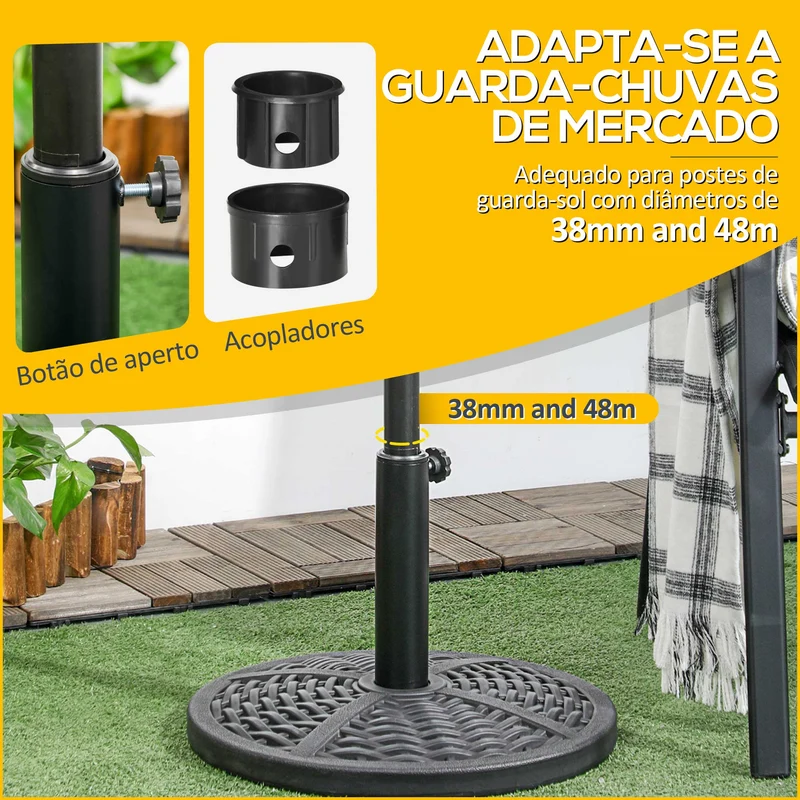 Outsunny Base de Sombrilla Redonda Soporte para Parasol con Relleno de Cemento Peso 9,5 kg para Poste de Parasol de Ø38/48 mm Negro