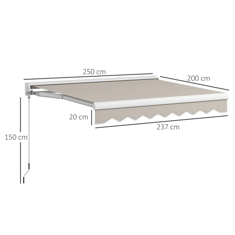Outsunny Toldo Retráctil Eléctrico o Manual 250x200 cm Toldo Portátil Toldo para Balcón con Mando a Distancia Manivela Manual y Marco de Aluminio para Ventana Puerta Terraza Patio Crema