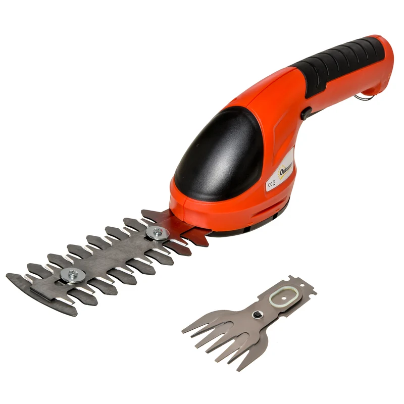Outsunny Tijeras Cortacésped y Arreglasetos 2 en 1 Cortasetos a Batería de 3,6V con 2 Cuchillas Ancho de Corte 12 cm/8 cm para Setos Césped Llave de Seguridad 37x6x9,5 cm Rojo y Negro