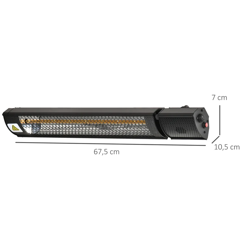 Outsunny Calefactor Exterior de Pared 1000/2000W Calefactor Eléctrico de Baño por Infrarrojo con Mando a Distancia 2 Niveles de Calor Ángulo Ajustable Protección IP55 Aluminio 67,5x10,5x7 cm Negro