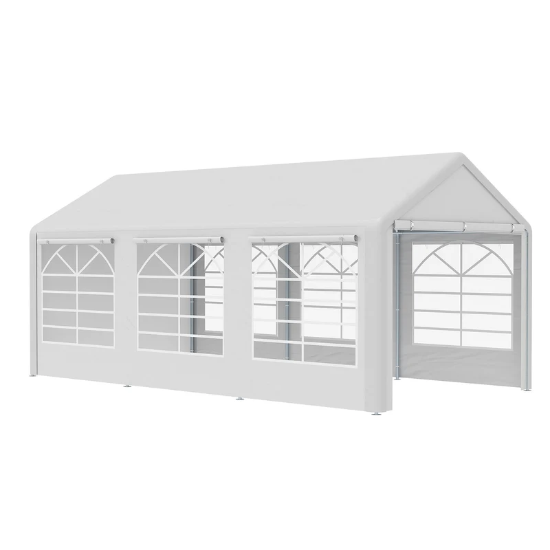 Outsunny Carpa para Fiestas 6x3 m Cenador Pabellón de Jardín con 4 Paneles Laterales 2 Puertas Enrollables y 6 Ventanas Protección UV para Exterior Eventos Bodas Blanco