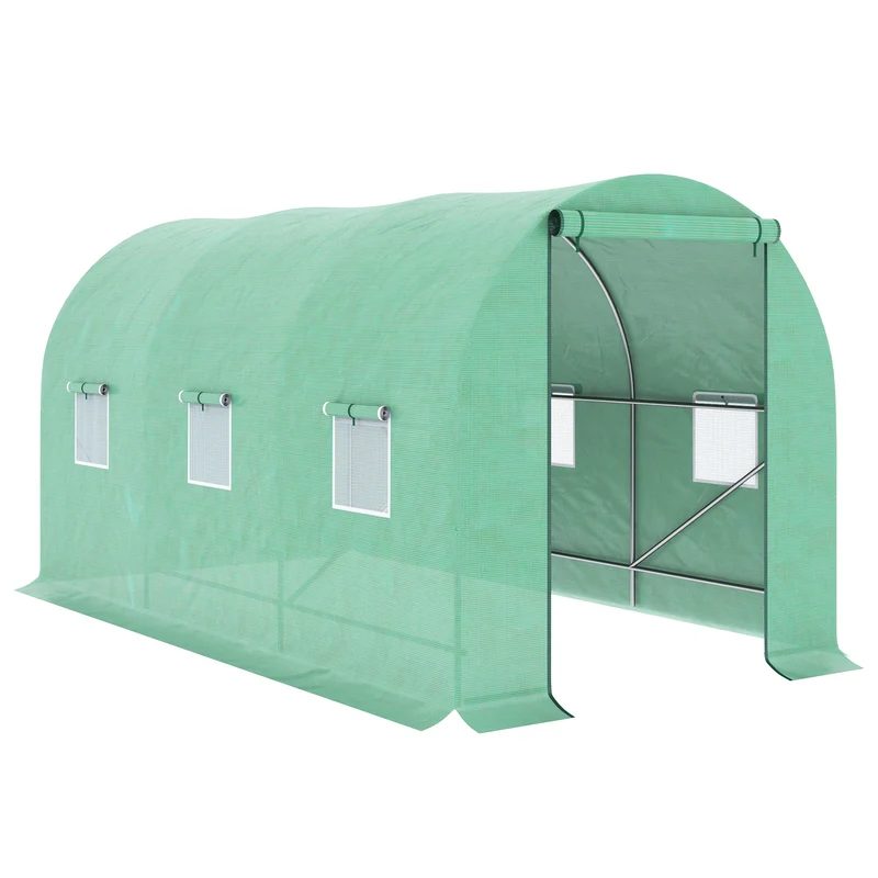 Outsunny Invernadero de Exterior 4x2x2 m Invernadero de Túnel con 6 Ventanas de Malla y Puerta Enrollable con Cremallera Invernadero de Huerto Anti-UV para Patio Jardín Verde