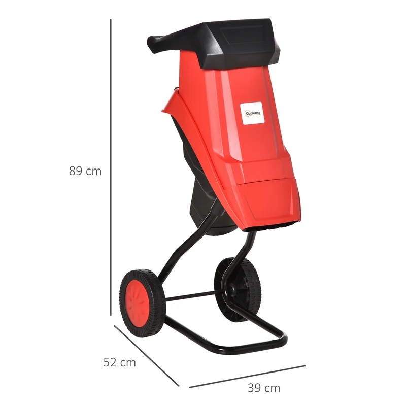 Outsunny Trituradora de Jardín 2500W con 2 Cuchillas de Volteo hasta Ø40 mm de Ramas Bolsa de Recolección de 50L y Ruedas para Malas Hierbas 52x39x89 cm Negro y Rojo