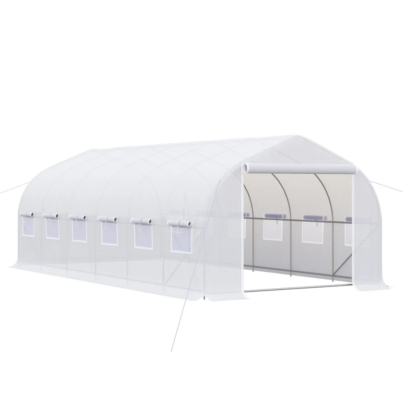 Outsunny Invernadero de Exterior Invernadero de Túnel 6x3x2 m Invernadero de Jardín Grande con 12 Ventanas y Puerta Enrollable con Cremallera Macro de Metal para Cultivo Plantas Blanco