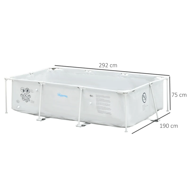Outsunny Piscina Desmontable Tubular 292x190x75 cm con Depuradora de Cartucho 1200L/H Piscina Rectangular de Exterior para Adultos y Niños 3600L Gris