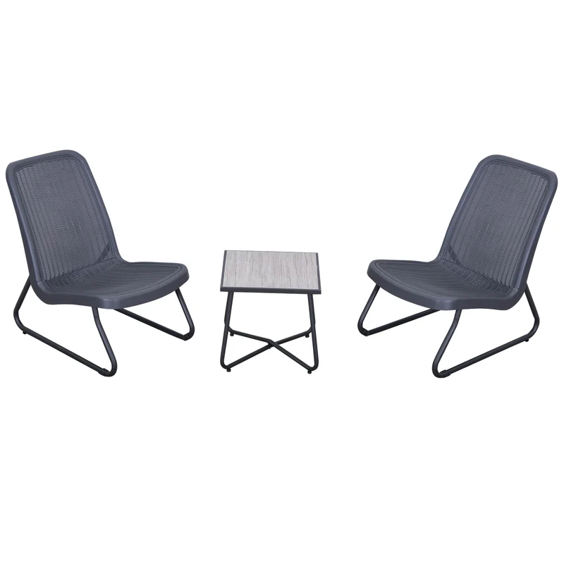 Outsunny Conjunto de Muebles de Jardín 3 Piezas Juego de 2 Sillas y Mesa con Encimera de Cristal Templado Efecto Mármol Terraza Piscina 53,5x80,5x76 cm Gris