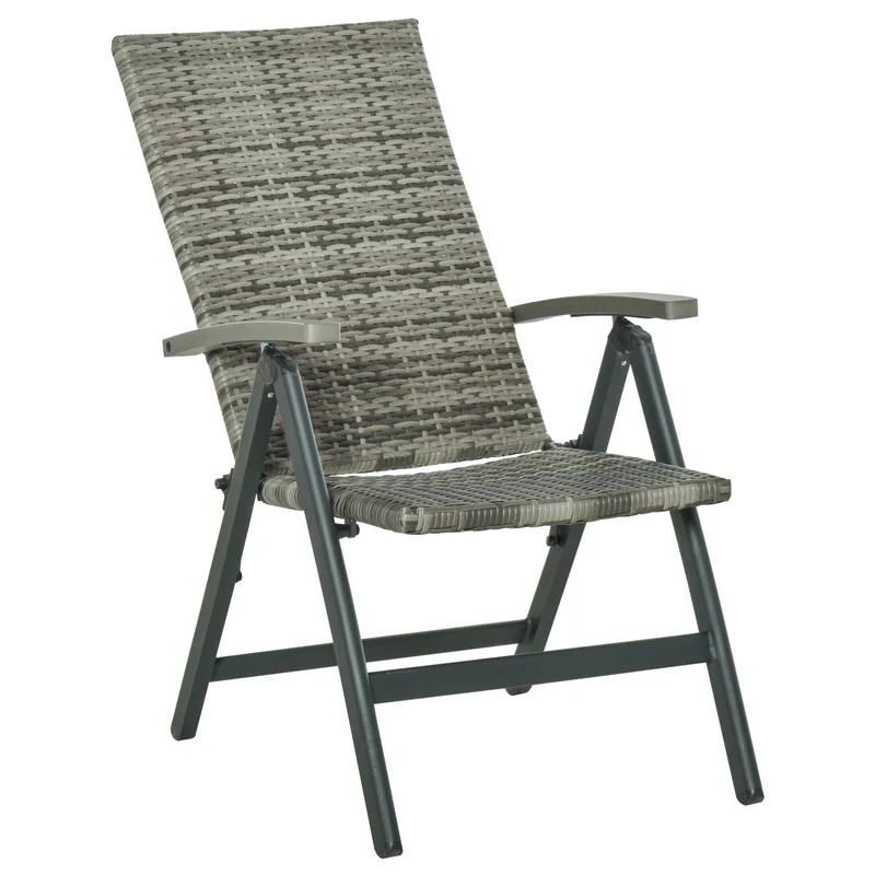 Outsunny Silla Plegable de Ratán con 5 Posiciones Silla Reclinable de Aluminio para Jardín Balcón Terraza Exterior Carga 160 kg 59x68x107 cm Gris
