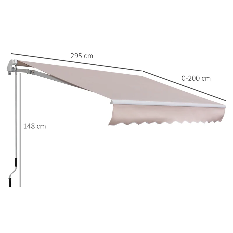 Outsunny Toldo Manual con Manivela 3x2m Toldo con Brazo Plegable Retráctil Ángulo Ajustable de Aluminio Protección Solar para Puerta Ventanas Balcón Beige