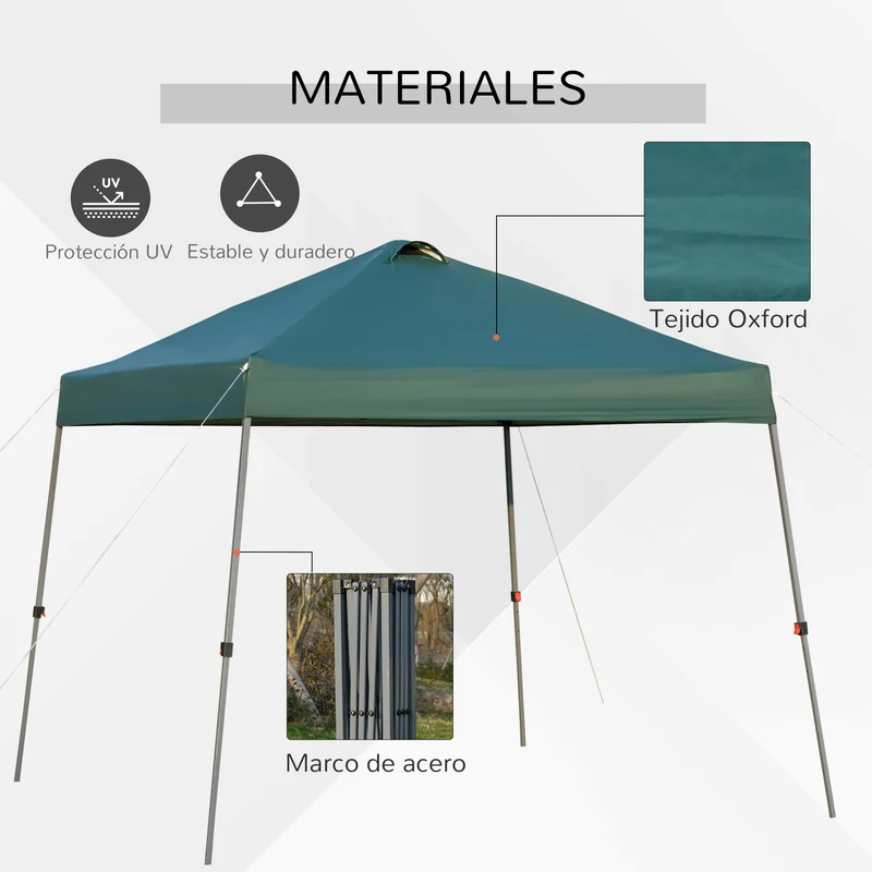 Outsunny Cenador Plegable 3x3m Carpa de Jardín con Bolsa de Transporte con Ruedas Impermeable y Marco de Acero Gazebo para Exterior Fiestas Camping Verde