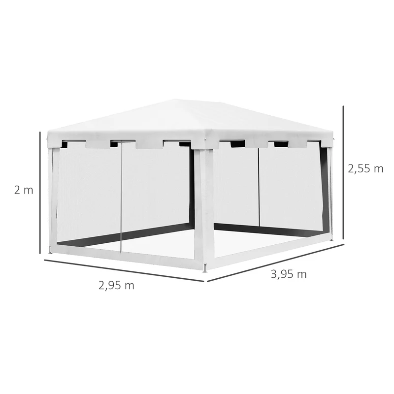 Outsunny Carpa de Jardín 4x3 m Cenador de Exterior con Mosquiteras Laterales Doble Techo y Puertas con Cremallera Anti-UV para Terraza Patio Playa Blanco y Negro
