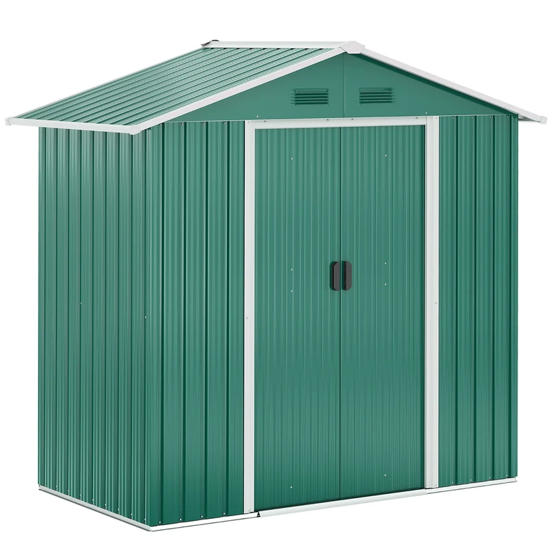 Outsunny Caseta de Jardín 2,2 m² 194x110x184 cm Cobertizo de Acero Galvanizado para Almacenamiento de Herramientas con Puerta Corrediza y 4 Ventanas para Terraza Exterior Verde
