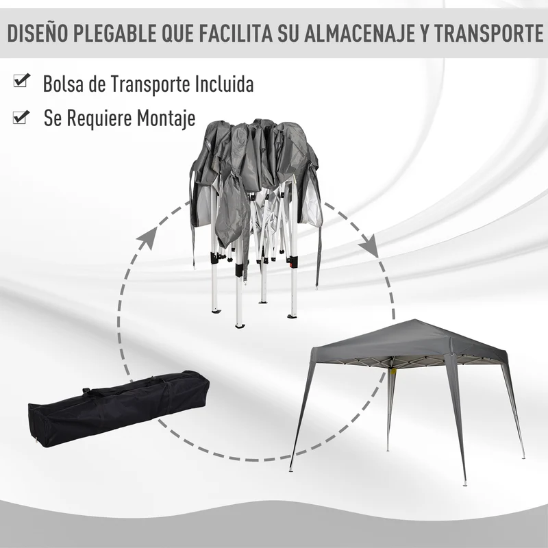 Outsunny Carpa Plegable 2,4x2,4m Cenador de Jardín Impermeable Diseño Pop Up de Acero y Cubierta de Tela Oxford Gazebo para Exterior Gris