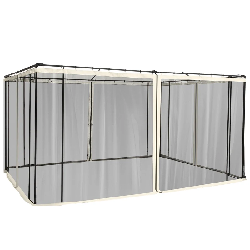 Outsunny 4 Paneles Laterales 3,4x2 cm para Carpa de Jardín Tela Mosquitera para Cenador Gazebo con Cremalleras y Anillas Negro