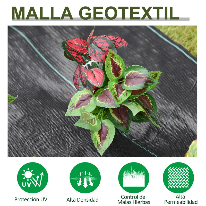 Outsunny Malla Antihierbas Malla Antihierbas 2x50 m Malla Antimaleza Malla Geotextil contra Malas Hierbas y Malezas 100 g/m² para Jardín Terraza Patio Negro