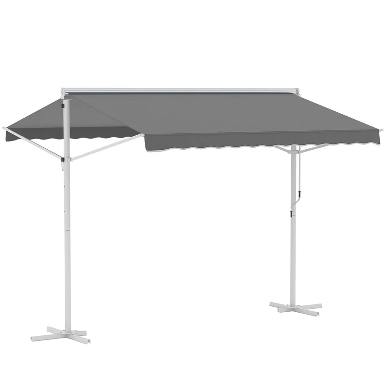 Outsunny Toldo de Pie Independiente 300x295x255 cm con Manivela Doble Cara Ángulo Ajustable Portátil Protección Solar para Jardín Terraza Patio Gris