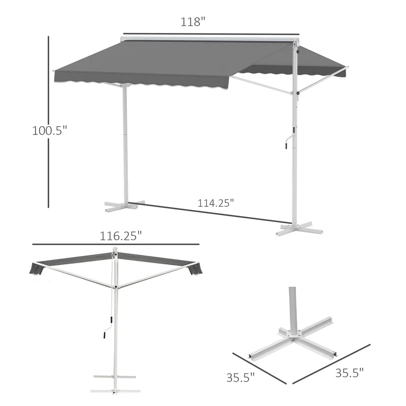 Outsunny Toldo de Pie Independiente 300x295x255 cm con Manivela Doble Cara Ángulo Ajustable Portátil Protección Solar para Jardín Terraza Patio Gris