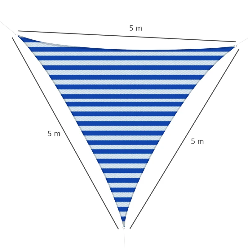 Outsunny Toldo Vela de Sombra Triangular 5x5x5 m HDPE Transpirable de Protección UV con Anillos y Cuerdas para Patio Jardín Piscina Terraza Cochera Azul y Blanco