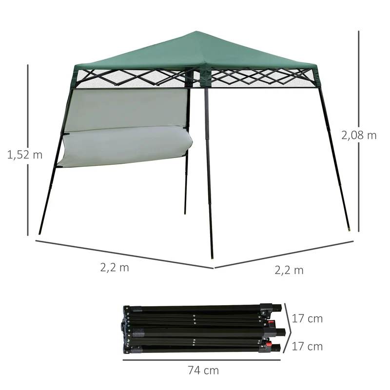 Outsunny Carpa Plegable 2,2x2,2x2m con Lateral Altura Ajustable Protección UV 50+ de Acero y Tela Oxford con Bolsa de Transporte Impermeable Gazebo para Exterior Verde