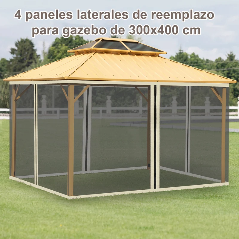 Outsunny 4 Paneles Laterales 3,5x2 m para Carpa de Jardín Tela Mosquitera para Cenador Gazebo con Cremalleras y Anillas Negro