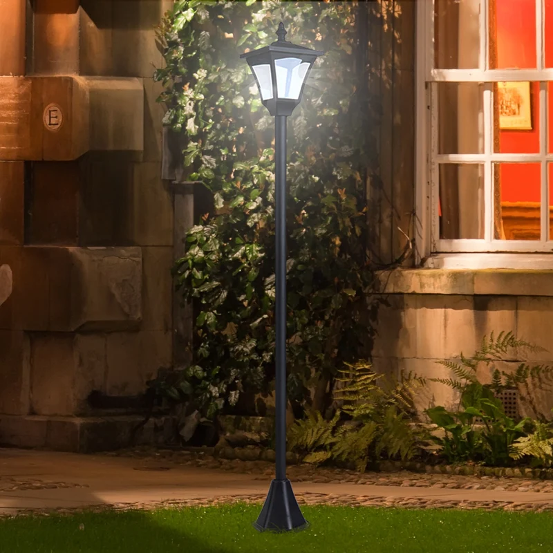 Outsunny Farol Solar de Jardín IP44 Lámpara de Pie con Luces Inteligentes LED para Exteriores Patio Terraza 15x15x120 cm Negro