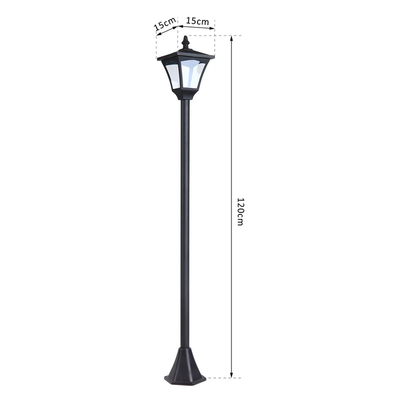 Outsunny Farol Solar de Jardín IP44 Lámpara de Pie con Luces Inteligentes LED para Exteriores Patio Terraza 15x15x120 cm Negro