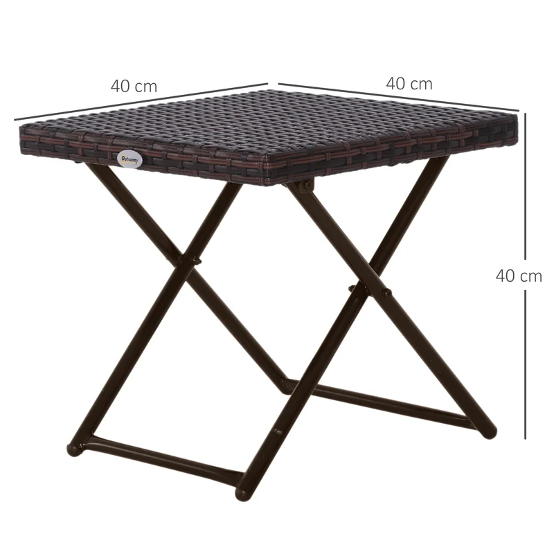Outsunny Mesa de Jardín de Ratán Sintético 0,16 ㎡ Mesa de Terraza Exterior Plegable con Patas Cruzadas y Marco de Acero para Patio Balcón Marrón