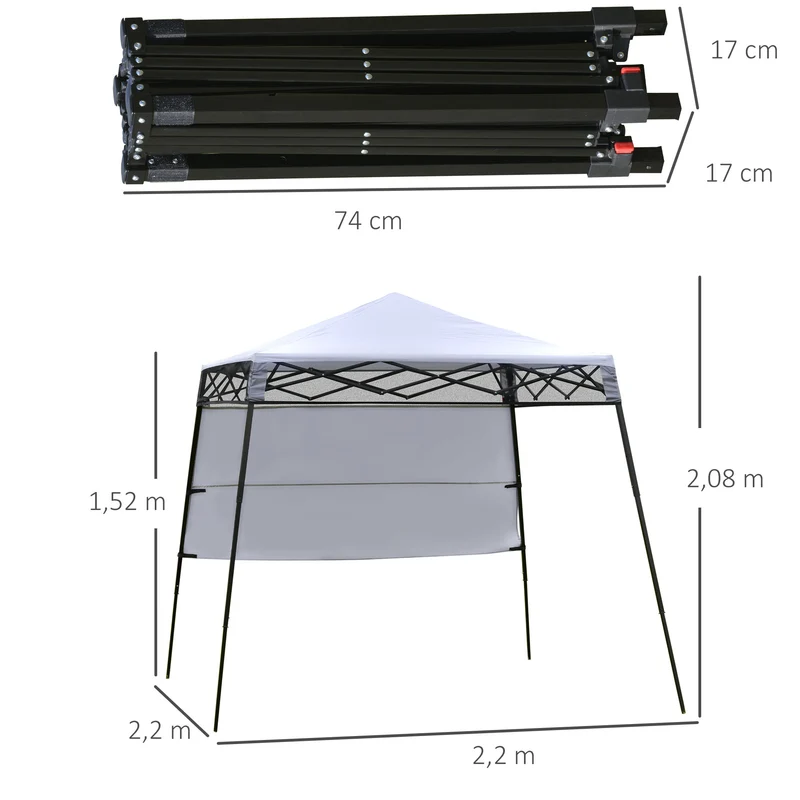 Outsunny Carpa Plegable 2,2x2,2x2m con Lateral Altura Ajustable Protección UV 50+ de Acero y Tela Oxford con Bolsa de Transporte Impermeable Gazebo para Exterior Blanco