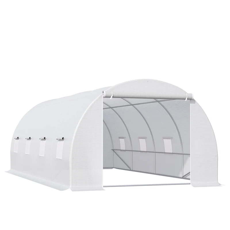 Outsunny Invernadero de Túnel 6x3x2 m Invernadero de Terraza con 8 Ventanas Cubierta de Polietileno 140 g/m² y Estructura de Acero para Cultivo Plantas Verduras en Jardín Blanco