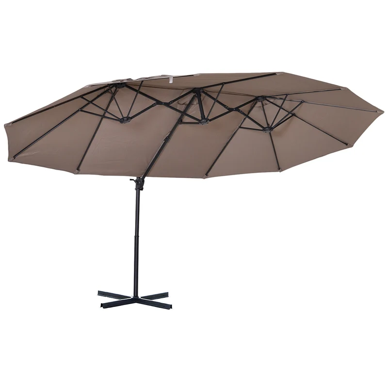 Outsunny Sombrilla Doble Parasol Grande Inclinable para Jardín con Manivela Abrir y Cerrar Fácilmente 12 Varillas de Acero Ofrece Una Alta Estabilidad 270x440x250 cm Marrón y Negro