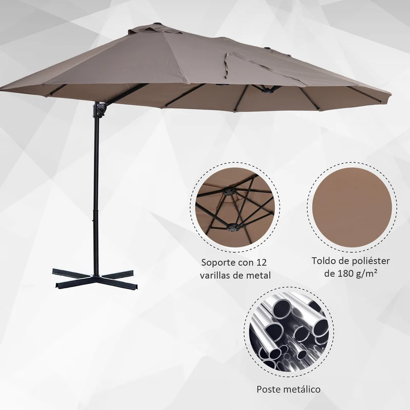 Outsunny Sombrilla Doble Parasol Grande Inclinable para Jardín con Manivela Abrir y Cerrar Fácilmente 12 Varillas de Acero Ofrece Una Alta Estabilidad 270x440x250 cm Marrón y Negro